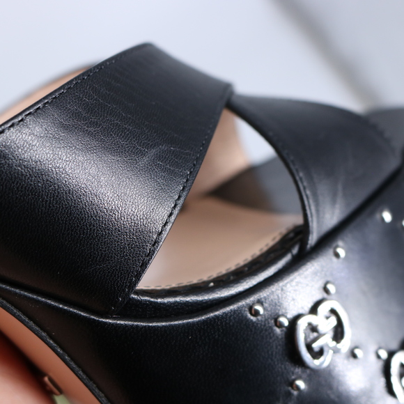 Gucci 41 Janaya Logo Studded Black Platform Heeled Sandals E799 - Picture 10 of 16